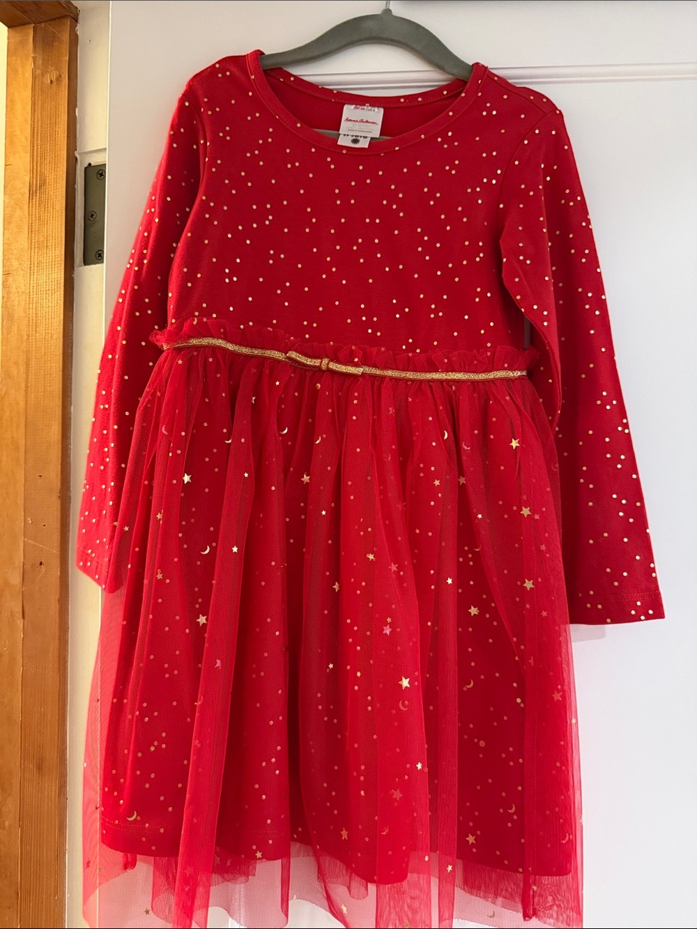 Hanna Andersson Red Long-Sleeve Tulle Star Dress